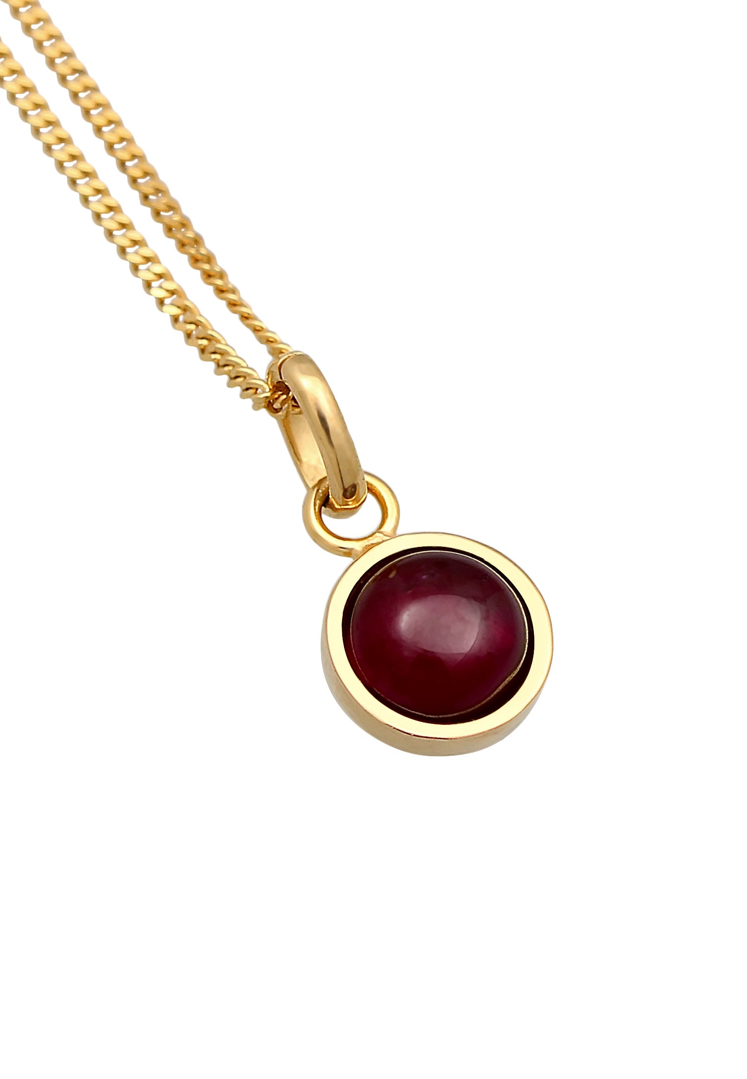 Gold Kalung Perhiasan Perak 925 Wanita Solitaire Basic Round Garnet Gemstone Gold Plated