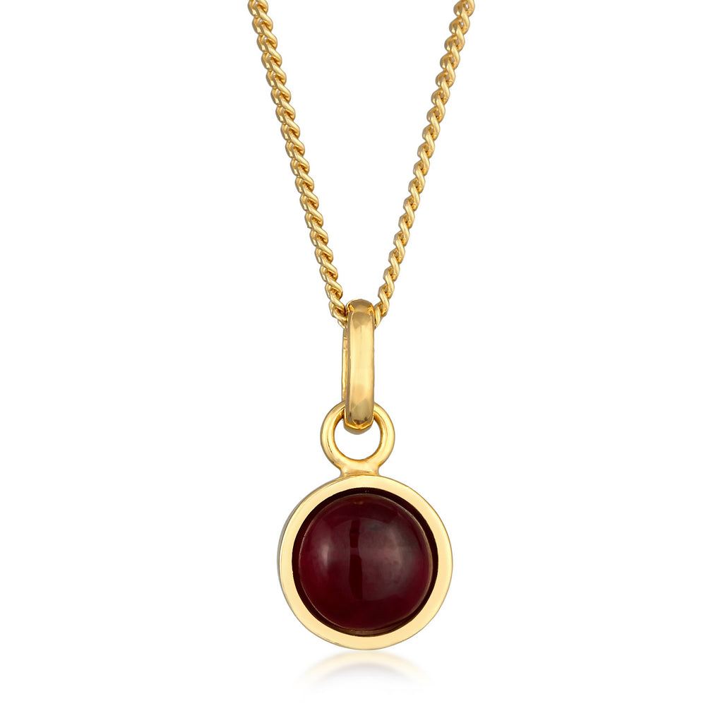 Gold Kalung Perhiasan Perak 925 Wanita Solitaire Basic Round Garnet Gemstone Gold Plated