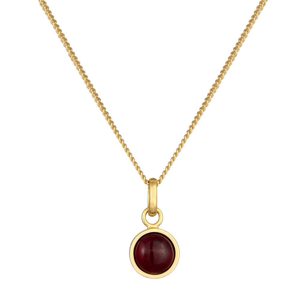 Gold Kalung Perhiasan Perak 925 Wanita Solitaire Basic Round Garnet Gemstone Gold Plated