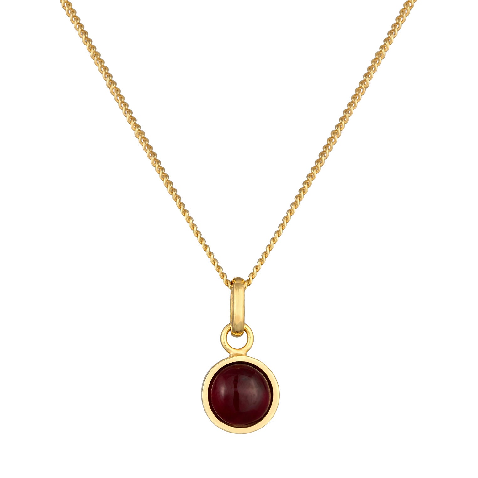 Gold Kalung Perhiasan Perak 925 Wanita Solitaire Basic Round Garnet Gemstone Gold Plated