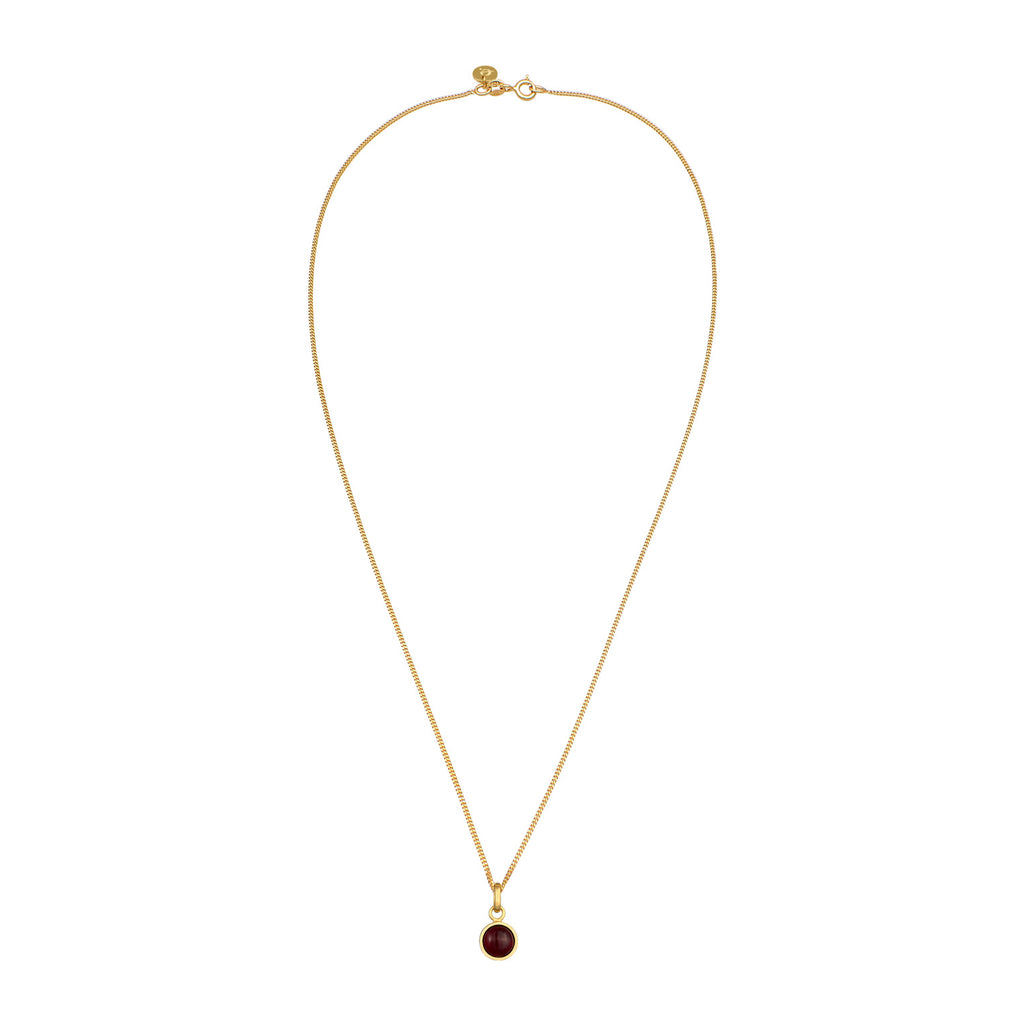 Gold Kalung Perhiasan Perak 925 Wanita Solitaire Basic Round Garnet Gemstone Gold Plated