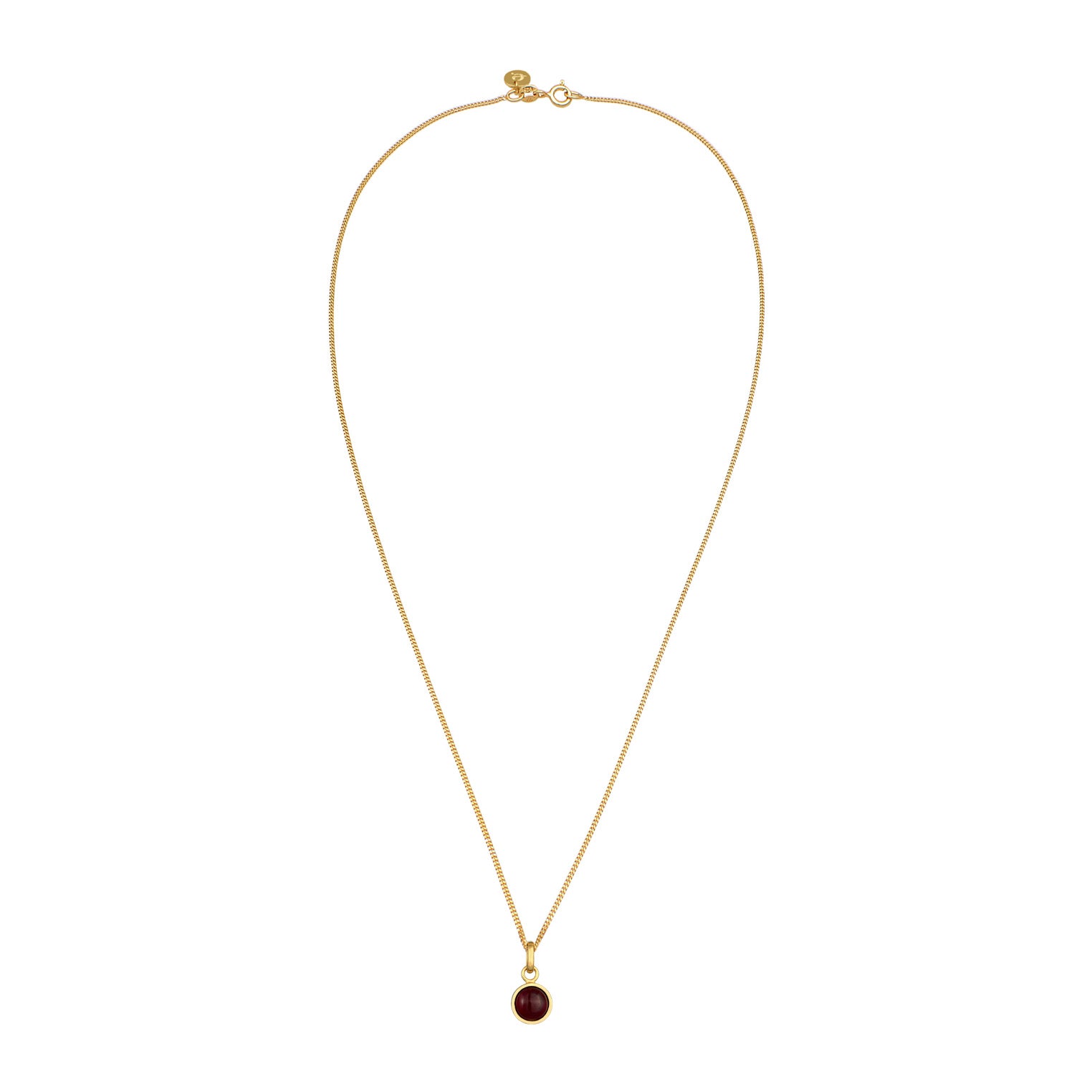 Gold Kalung Perhiasan Perak 925 Wanita Solitaire Basic Round Garnet Gemstone Gold Plated