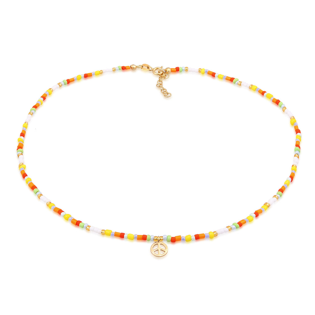 Gold Kalung Perhiasan Perak 925 Wanita Choker Peace Pendant Beads Boho Gold Plated
