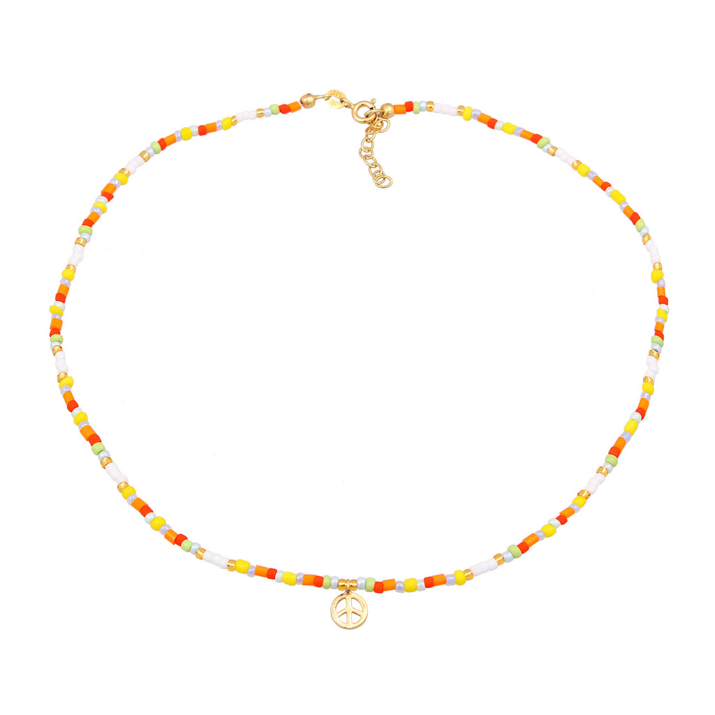 Gold Kalung Perhiasan Perak 925 Wanita Choker Peace Pendant Beads Boho Gold Plated