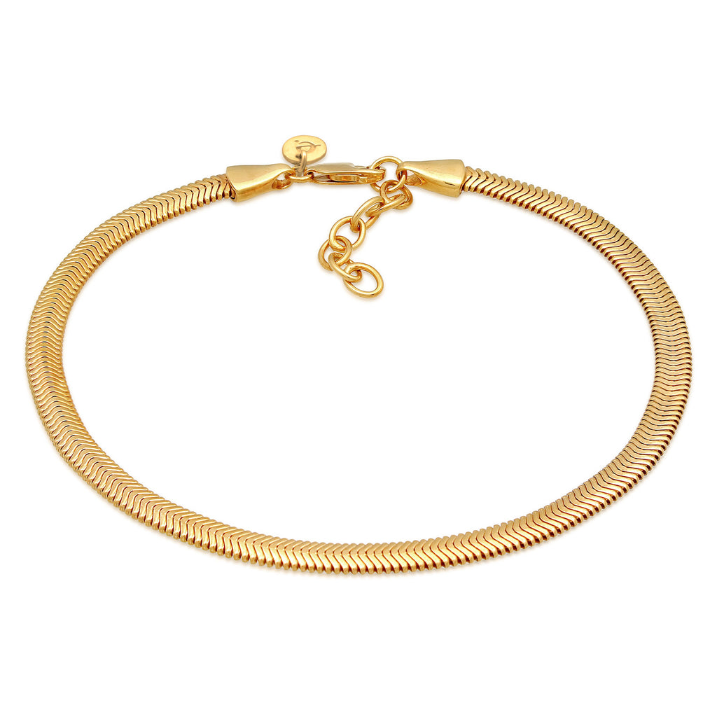 Gold Perhiasan Wanita Perak Asli - Silver Gelang Kaki Flat Elegant Gold Plated