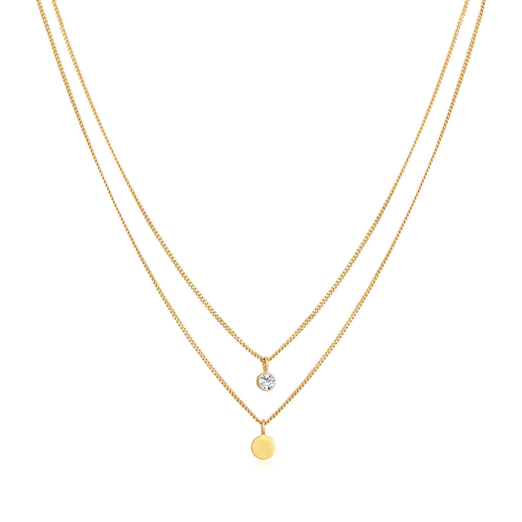 Gold Kalung Perhiasan Perak 925 Wanita Layer Platelet Basic Crystal Gold Plated