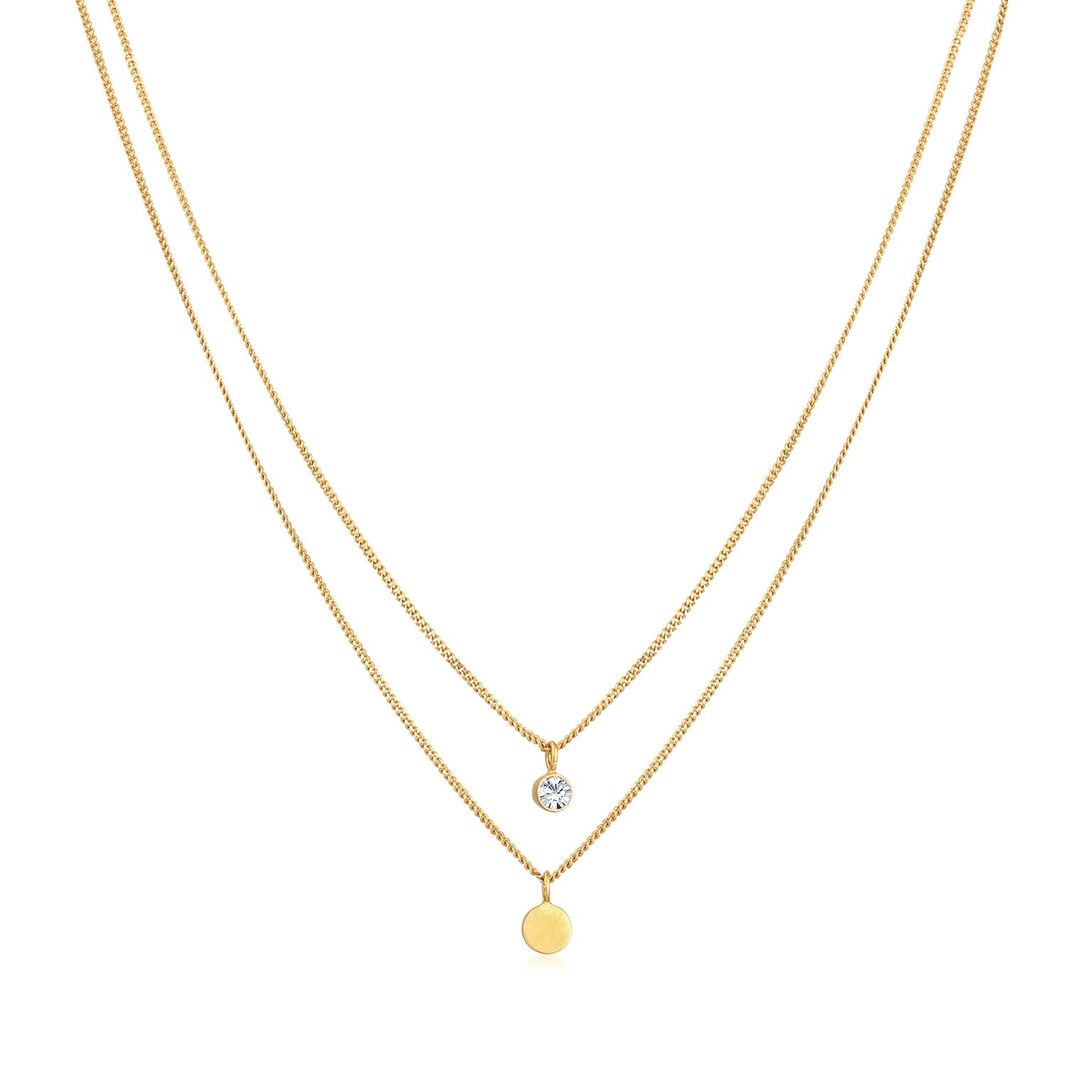 Gold Kalung Perhiasan Perak 925 Wanita Layer Platelet Basic Crystal Gold Plated