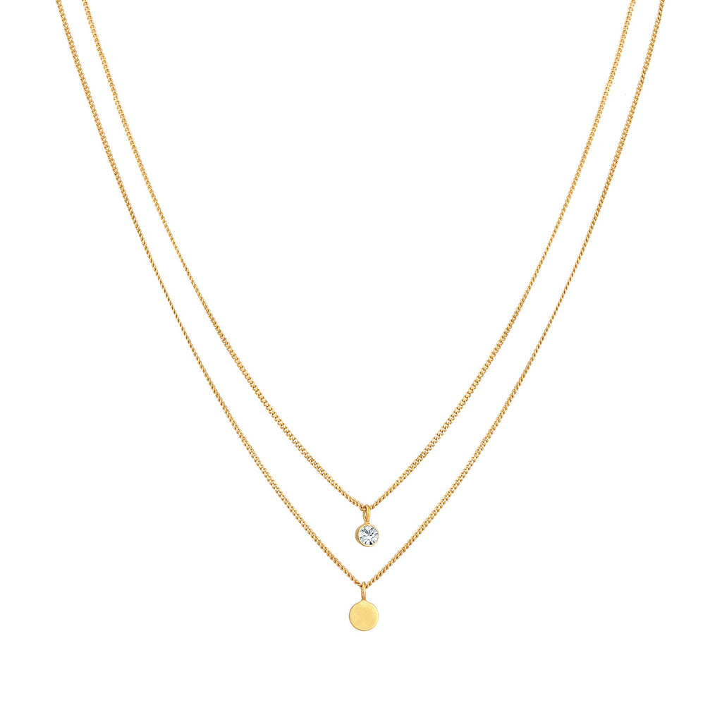 Gold Kalung Perhiasan Perak 925 Wanita Layer Platelet Basic Crystal Gold Plated