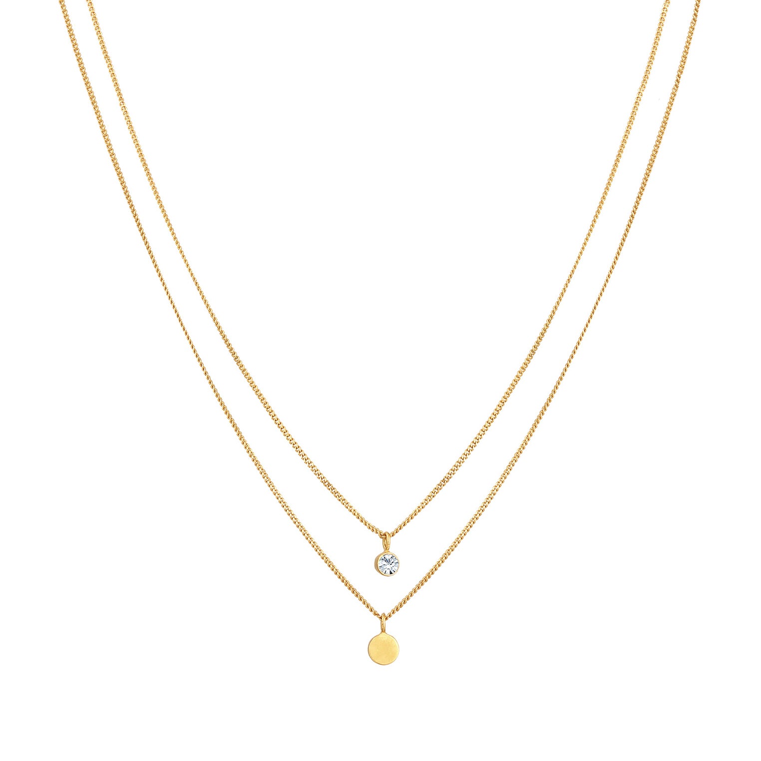 Gold Kalung Perhiasan Perak 925 Wanita Layer Platelet Basic Crystal Gold Plated