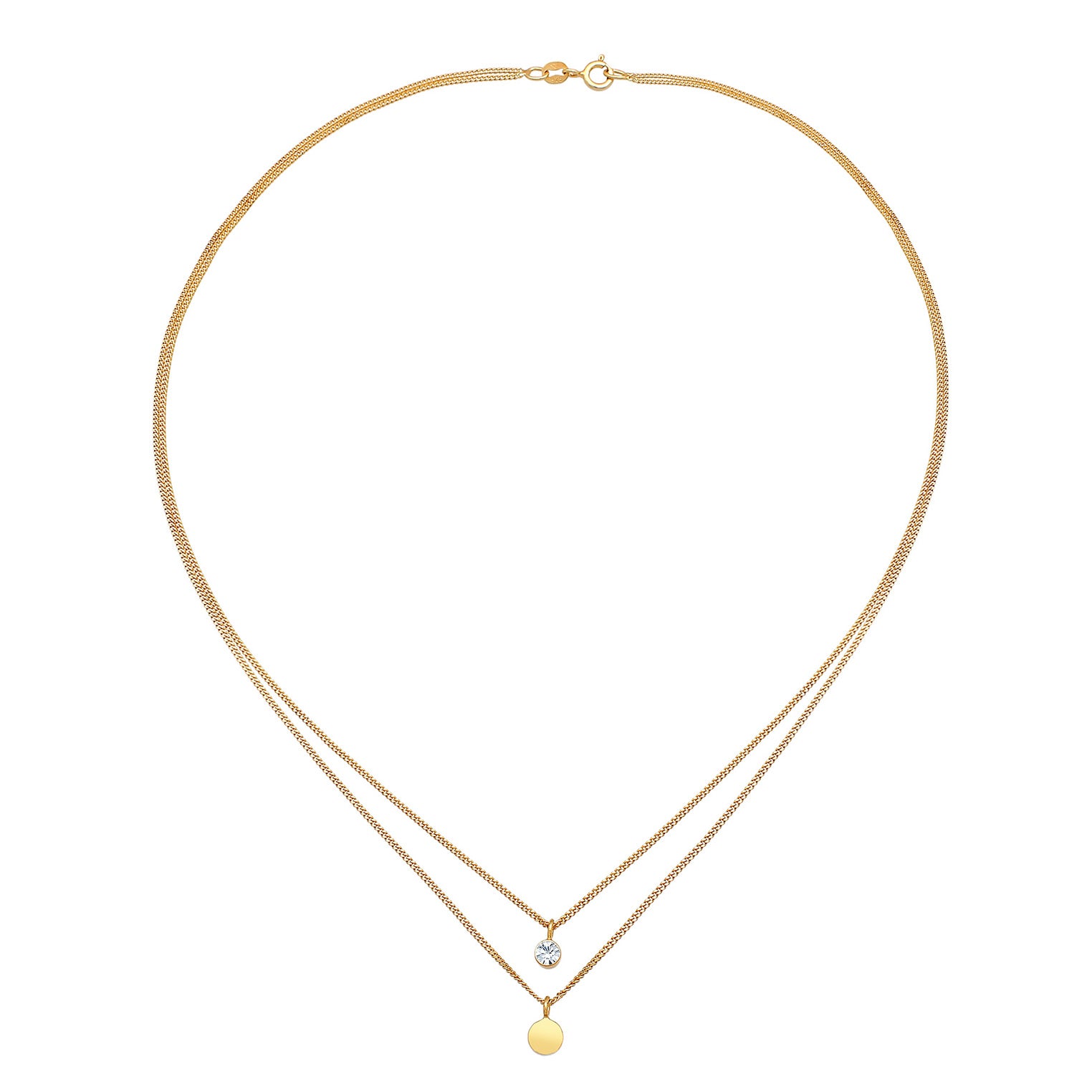Gold Kalung Perhiasan Perak 925 Wanita Layer Platelet Basic Crystal Gold Plated