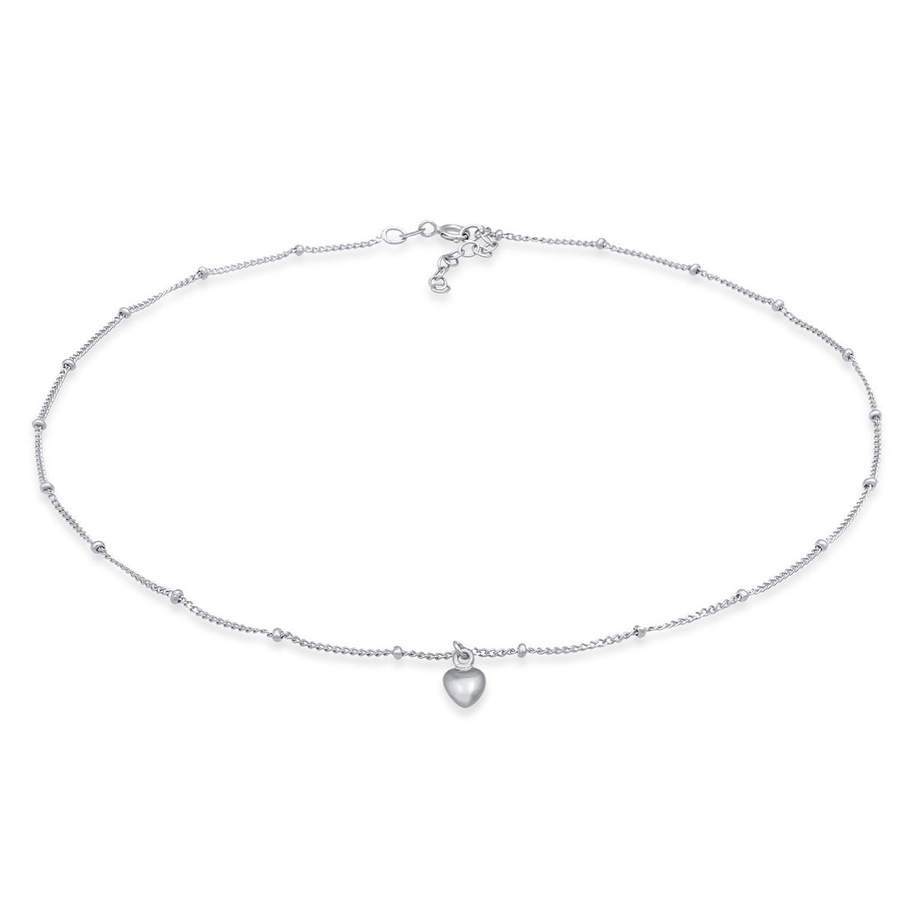 Silver Kalung Perhiasan Perak 925 Wanita Choker Heart Love Plain