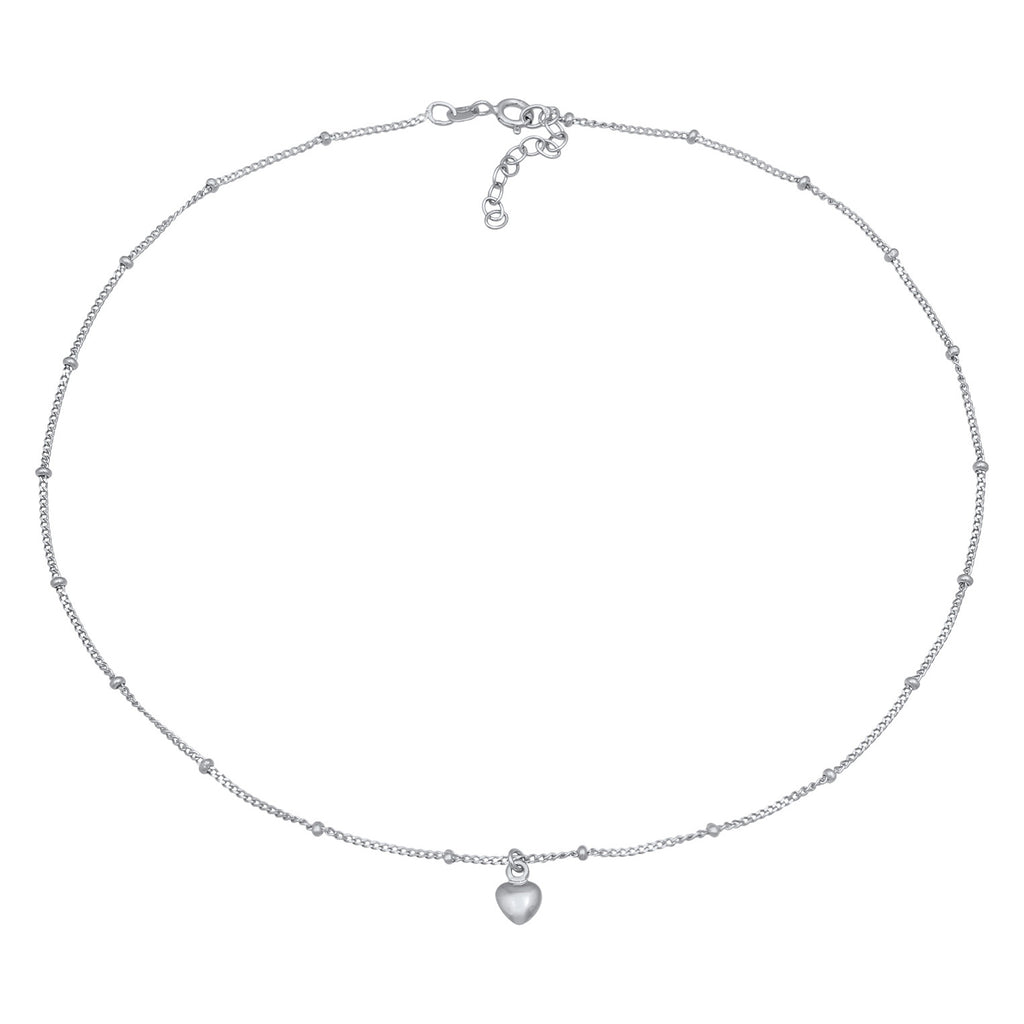 Silver Kalung Perhiasan Perak 925 Wanita Choker Heart Love Plain