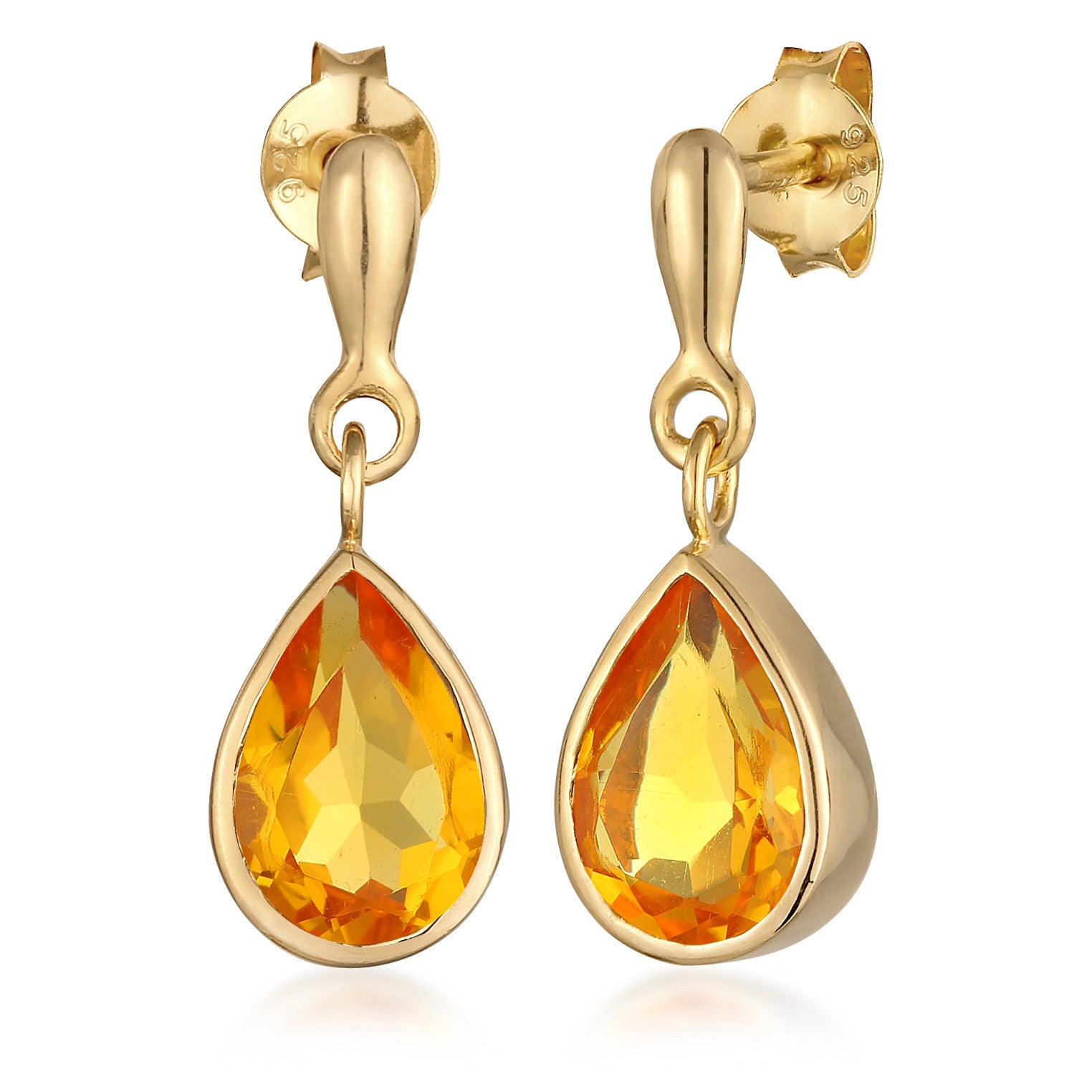 Gold Perhiasan Wanita Perak Asli - Silver Anting Ear Hanger Drop Elegant Citrine Lapis Emas