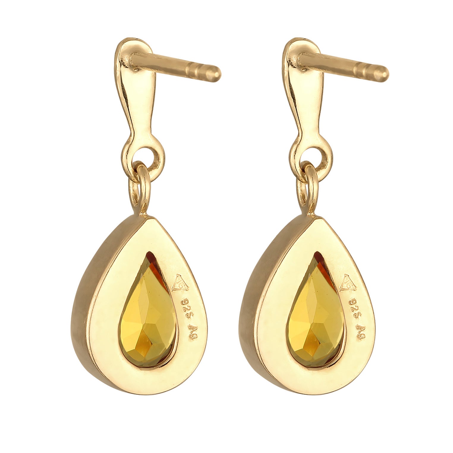 Gold Perhiasan Wanita Perak Asli - Silver Anting Ear Hanger Drop Elegant Citrine Lapis Emas