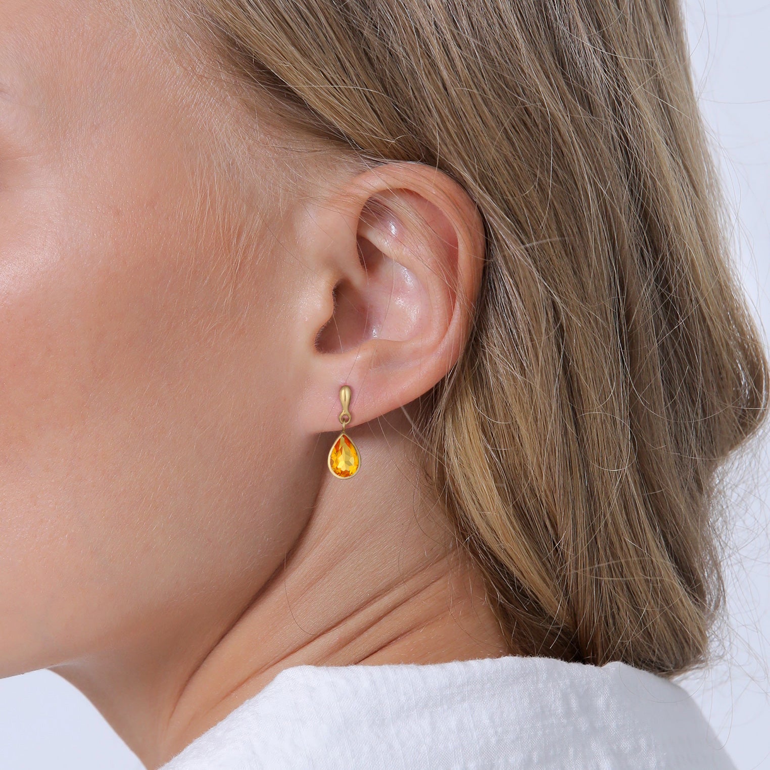 Gold Perhiasan Wanita Perak Asli - Silver Anting Ear Hanger Drop Elegant Citrine Lapis Emas