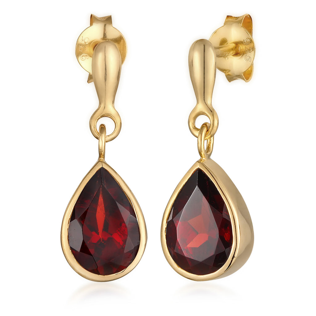 Gold Anting Perhiasan Perak 925 Wanita Ear Hanger Drop Elegant Garnet Gold Plated