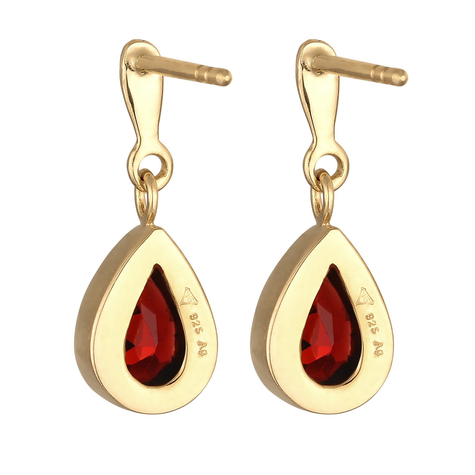 Gold Anting Perhiasan Perak 925 Wanita Ear Hanger Drop Elegant Garnet Gold Plated