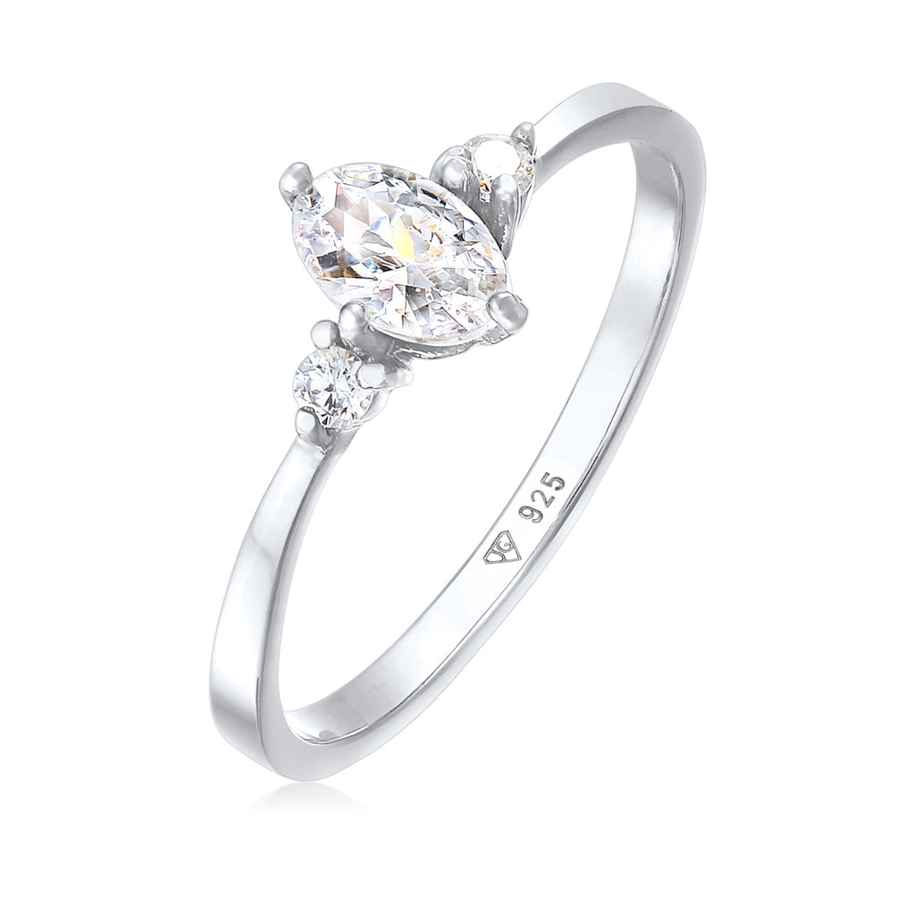 Silver Perhiasan Wanita Perak Asli - Silver Cincin Engagement Oval Zirconia Crystals