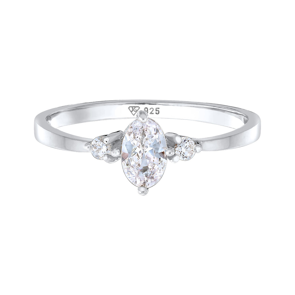Silver Perhiasan Wanita Perak Asli - Silver Cincin Engagement Oval Zirconia Crystals