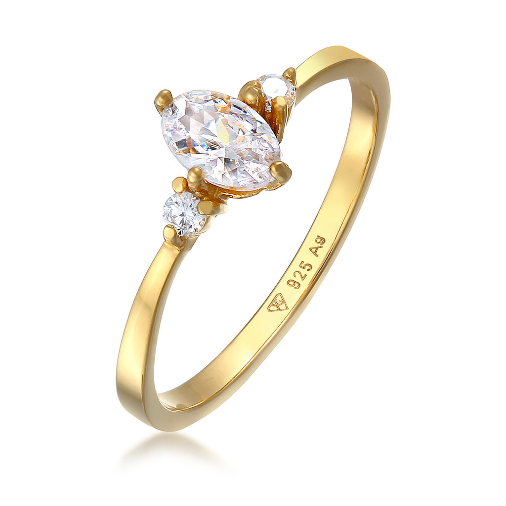 Engagement Oval Zirconia Ring 925 Silver Gold Plated