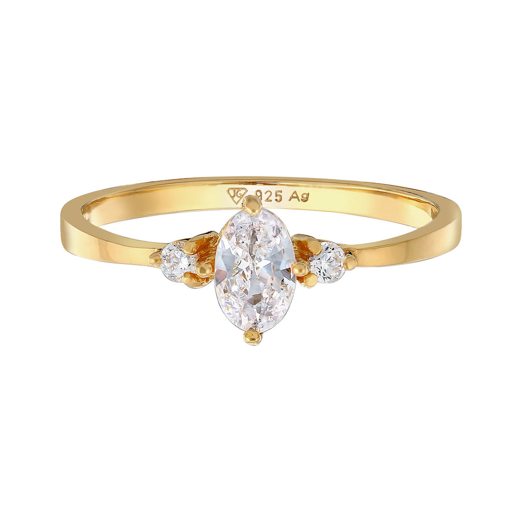 Gold Cincin Perhiasan Perak 925 Wanita Engagement Oval Zirconia Crystals Gold Plated