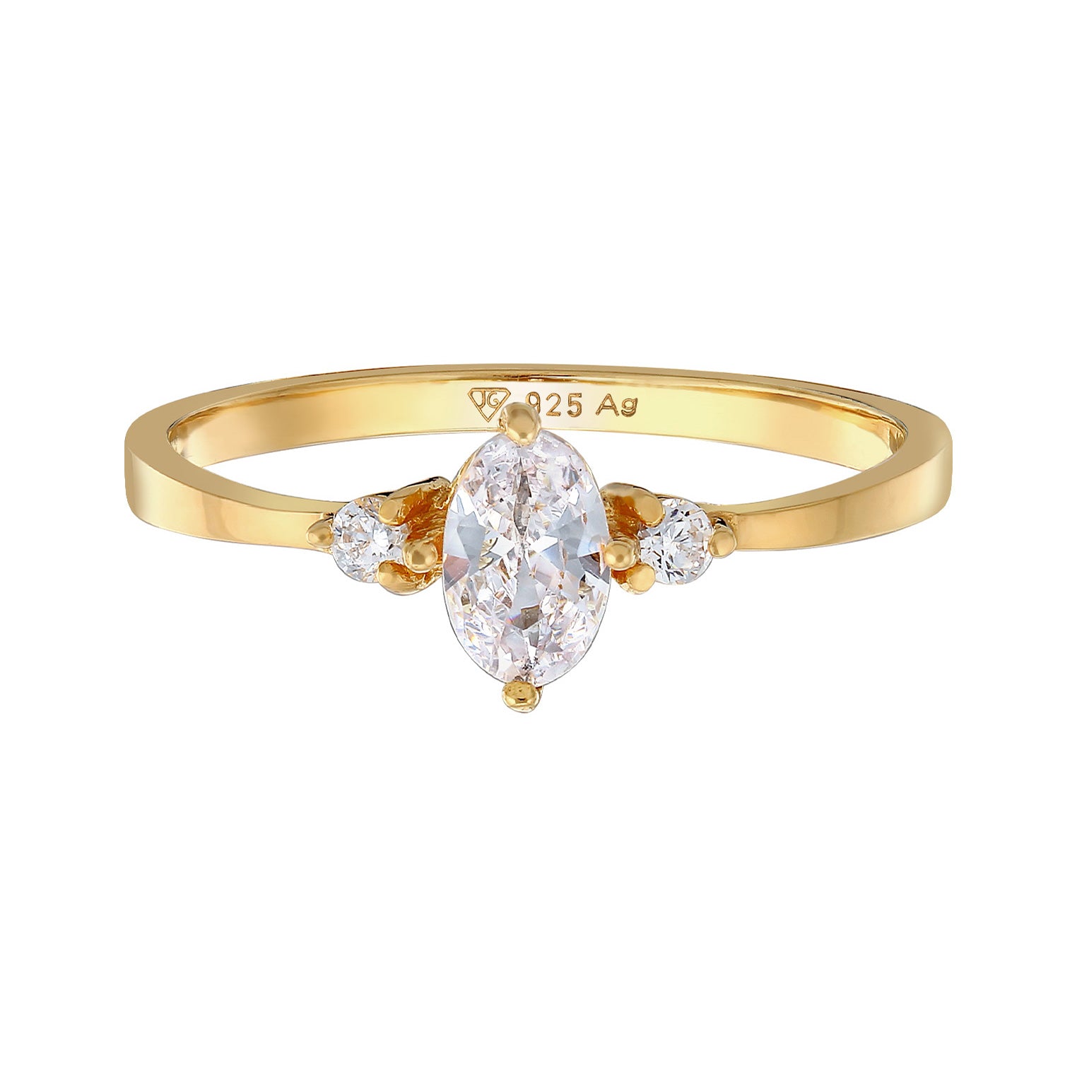 Gold Cincin Perhiasan Perak 925 Wanita Engagement Oval Zirconia Crystals Gold Plated