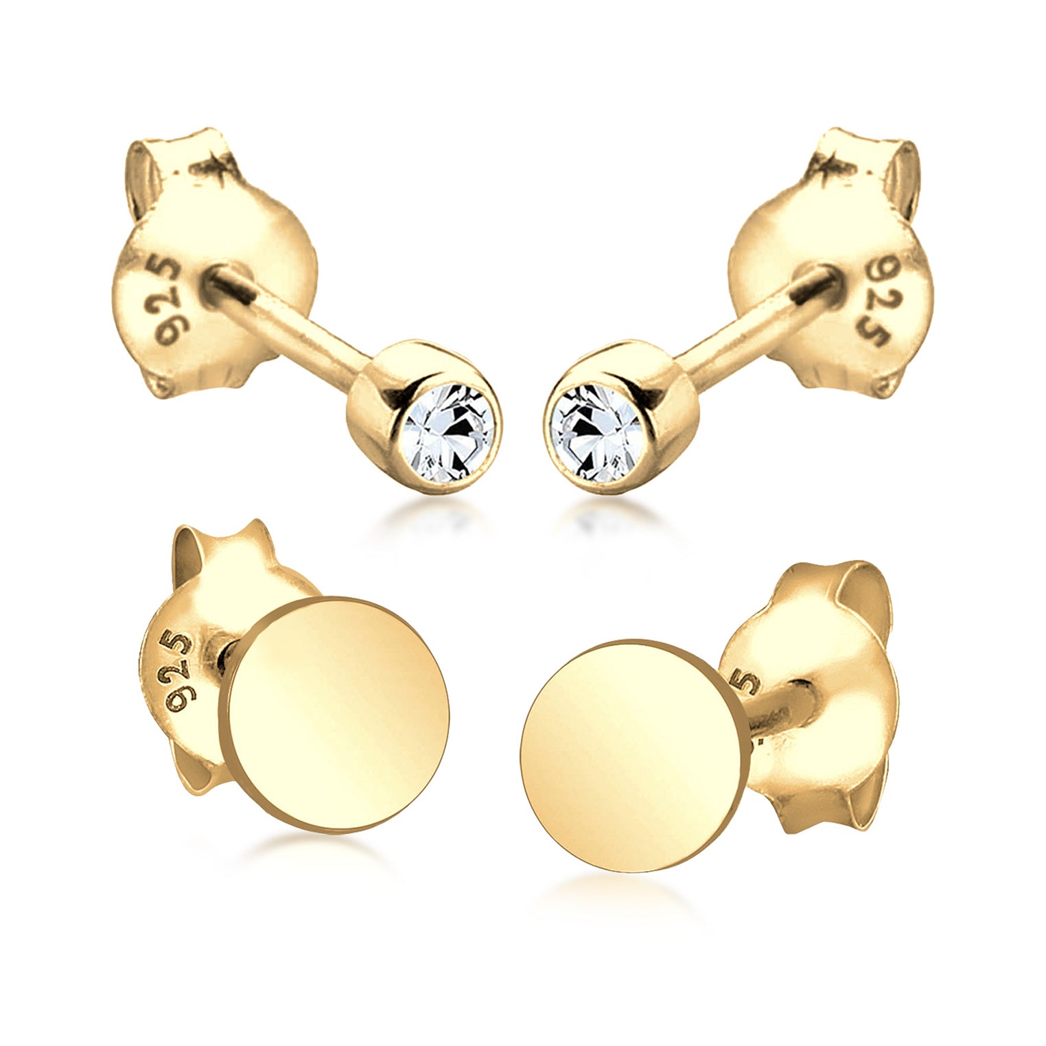 Gold Perhiasan Wanita Perak Asli - Silver Anting Studs Platelet Set Of 2 With Crystals Gold Plated
