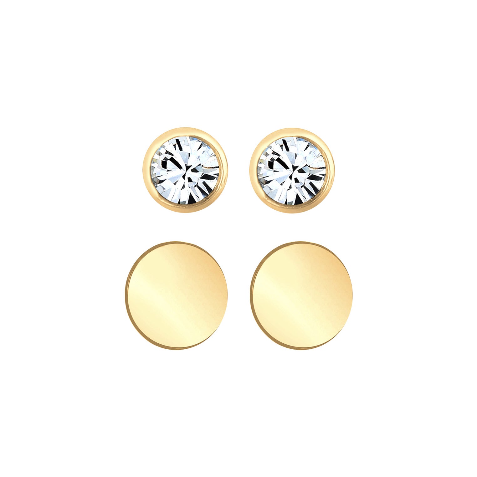 Gold Perhiasan Wanita Perak Asli - Silver Anting Studs Platelet Set Of 2 With Crystals Gold Plated