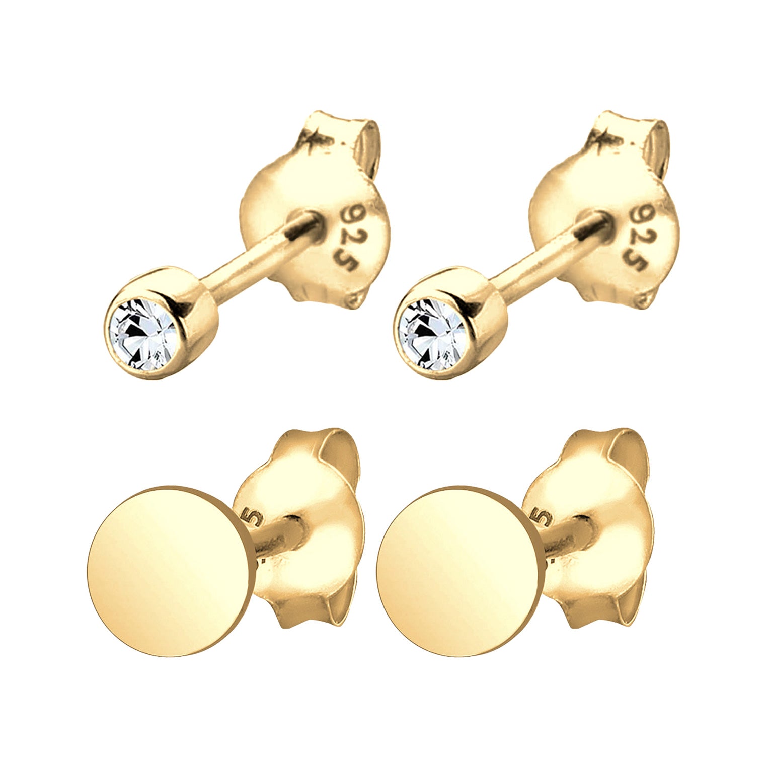 Gold Perhiasan Wanita Perak Asli - Silver Anting Studs Platelet Set Of 2 With Crystals Gold Plated