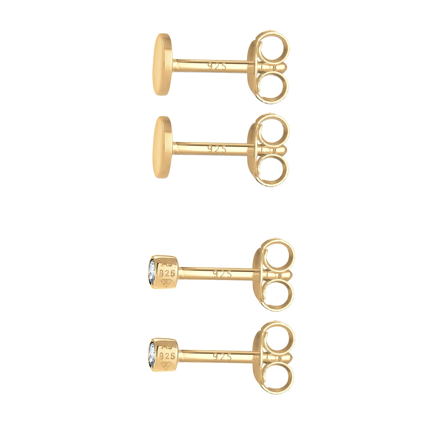 Gold Perhiasan Wanita Perak Asli - Silver Anting Studs Platelet Set Of 2 With Crystals Gold Plated