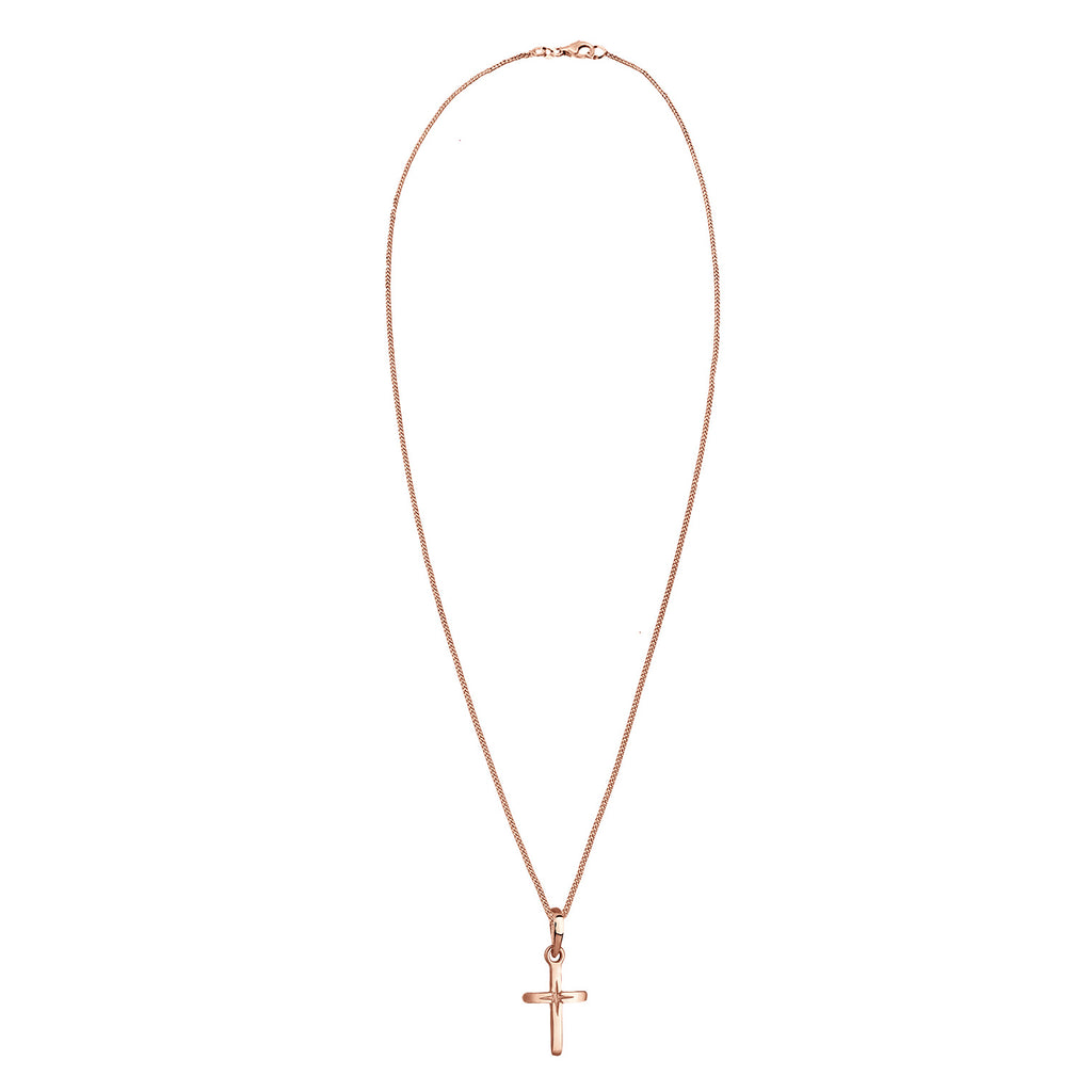 Rosegold Perhiasan Wanita Perak Asli - Silver Kalung  Cross Religion Star Engraving Lapis Rosegold