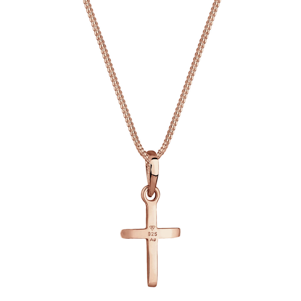 Rosegold Perhiasan Wanita Perak Asli - Silver Kalung  Cross Religion Star Engraving Lapis Rosegold