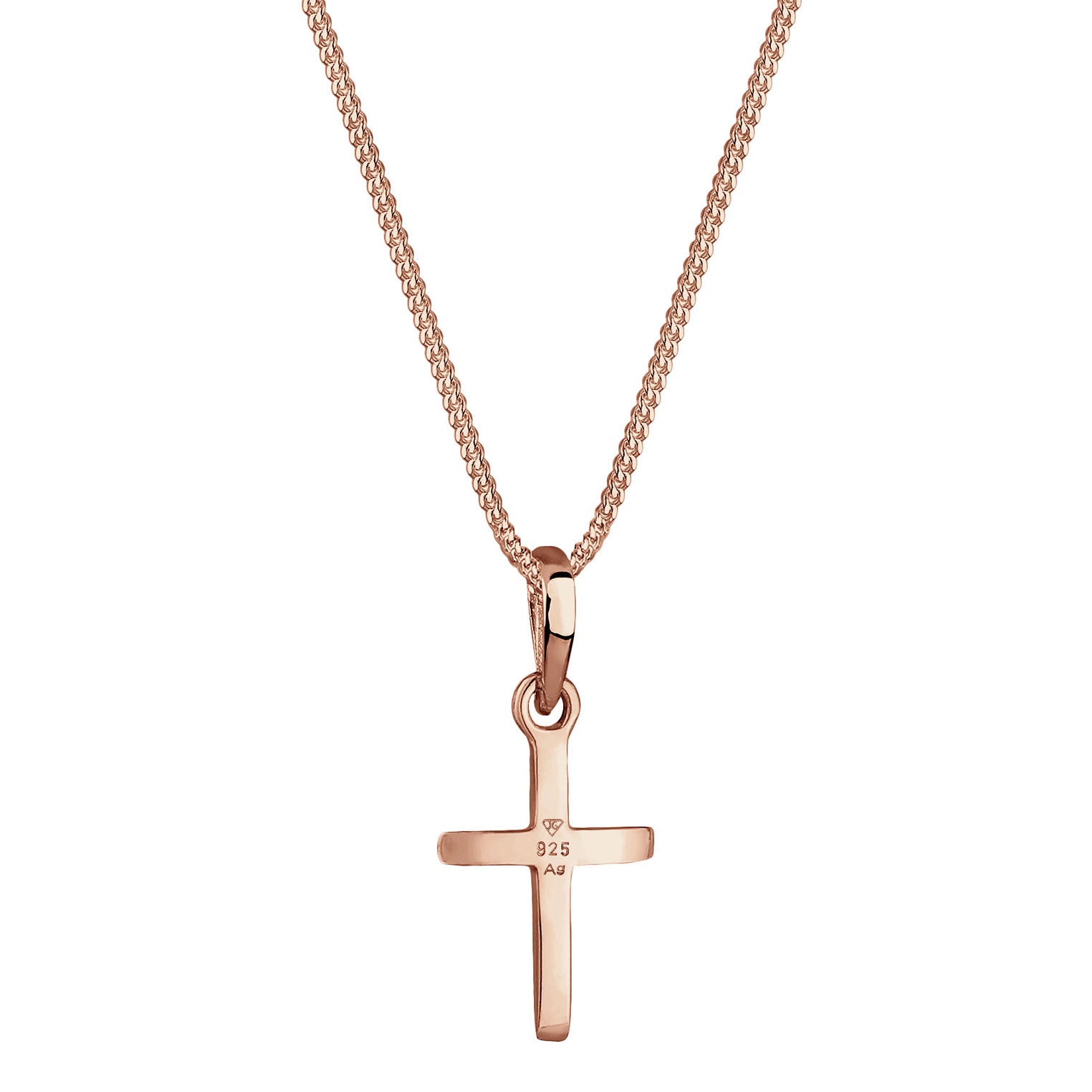 Rosegold Perhiasan Wanita Perak Asli - Silver Kalung  Cross Religion Star Engraving Lapis Rosegold