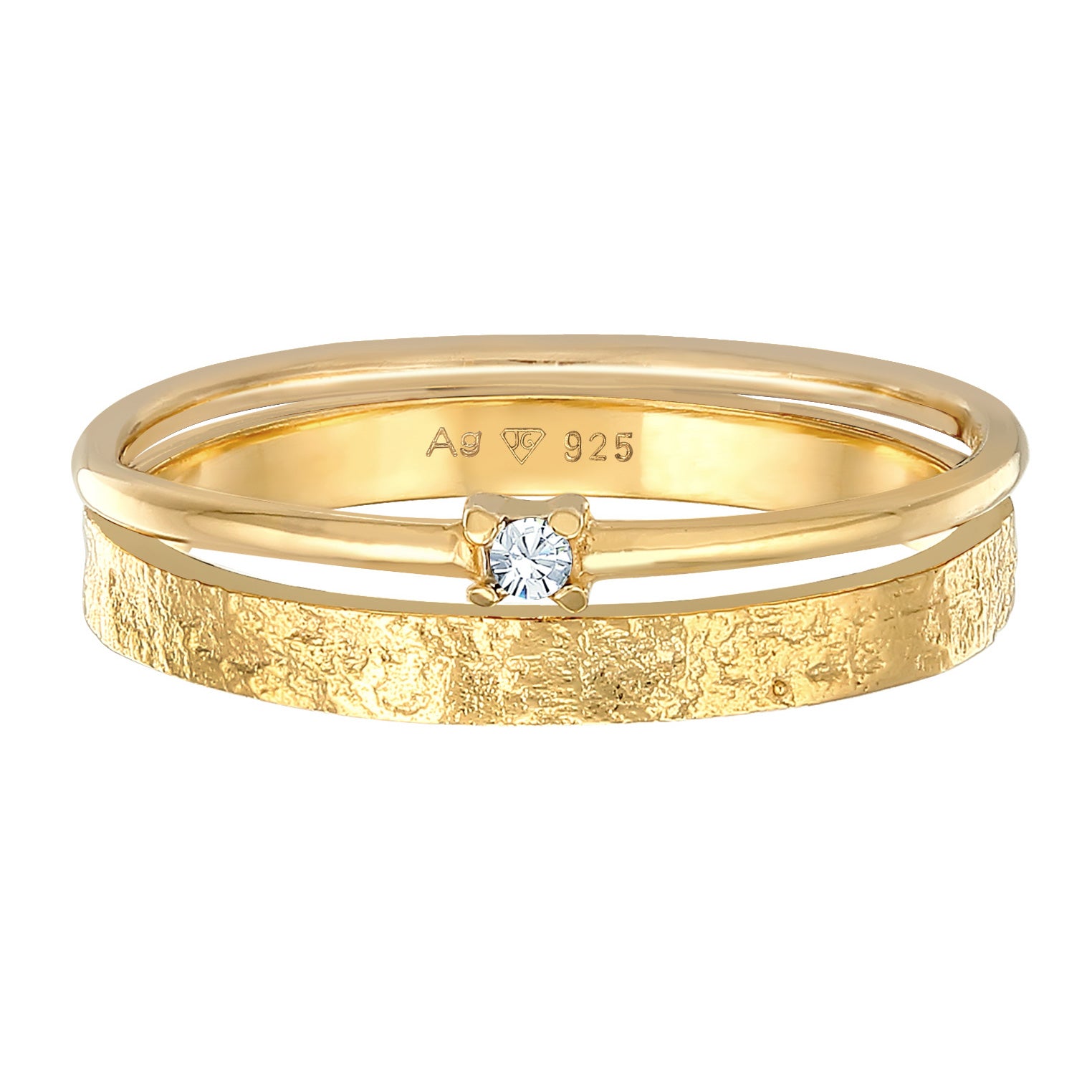 Gold Cincin Perhiasan Perak 925 Wanita Stack Set Of 2 Solitaire Glass Crystal Gold Plated