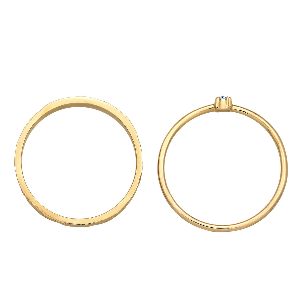 Gold Cincin Perhiasan Perak 925 Wanita Stack Set Of 2 Solitaire Glass Crystal Gold Plated