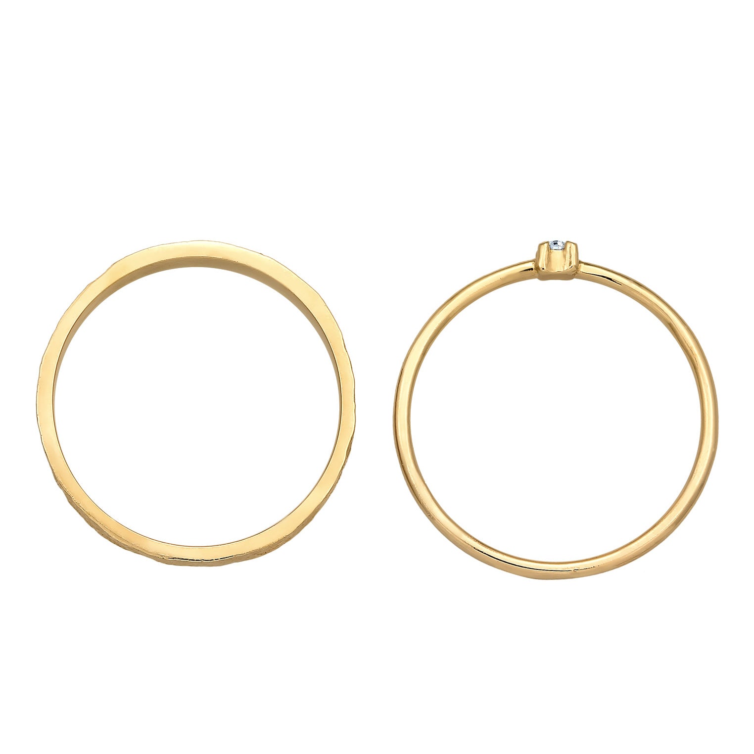 Gold Cincin Perhiasan Perak 925 Wanita Stack Set Of 2 Solitaire Glass Crystal Gold Plated