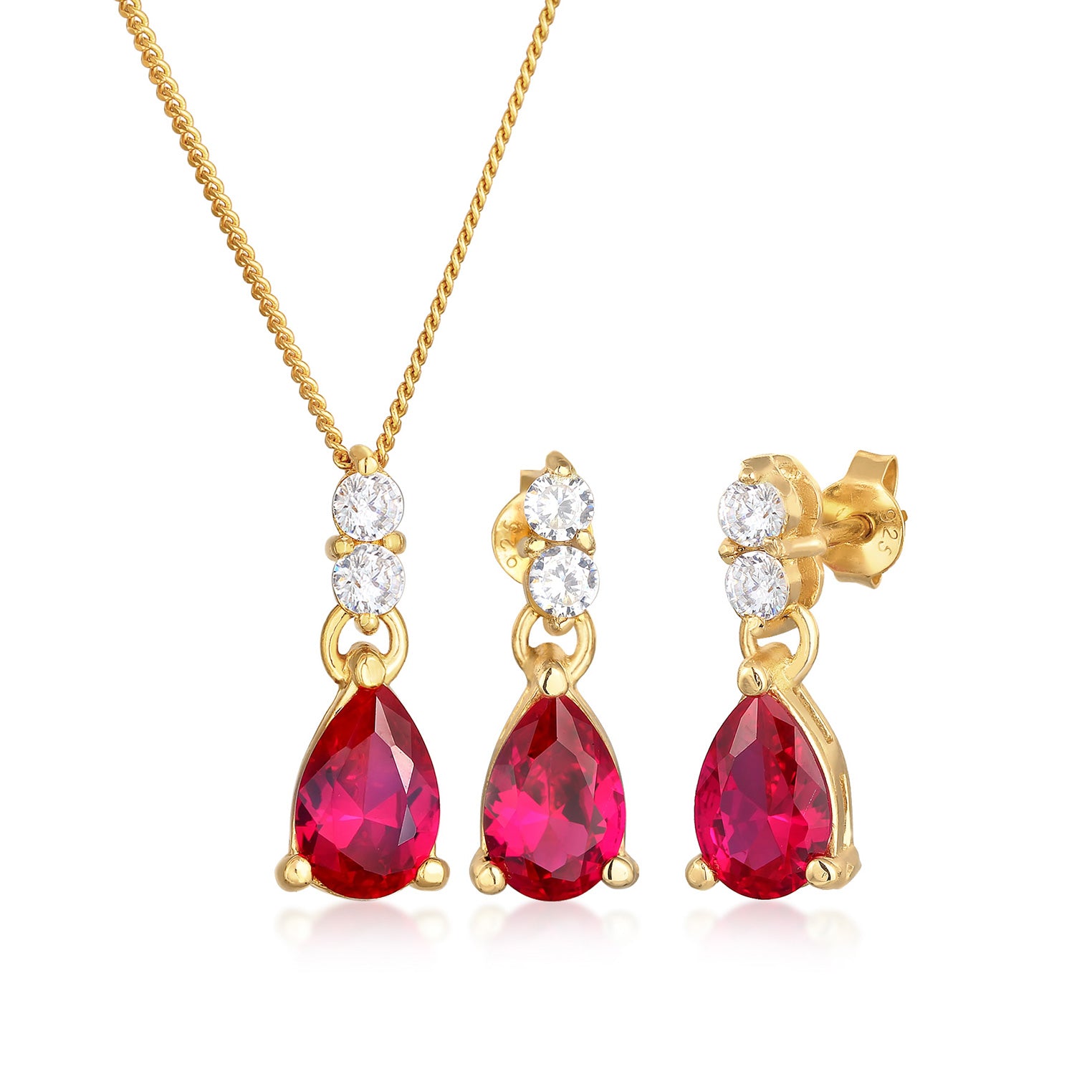 Gold Perhiasan Wanita Perak Asli - Silver Perhiasan Set Synthetic Ruby And Zirconia Gold Plated