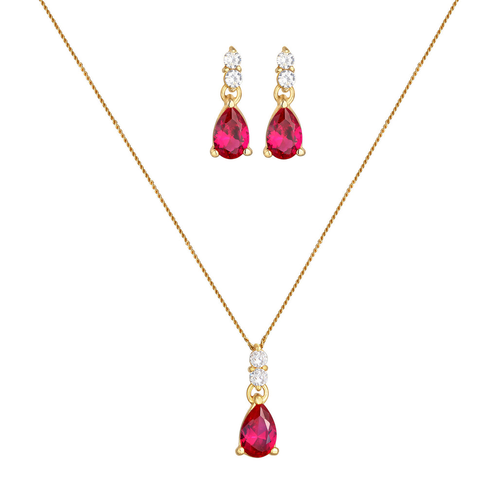 Gold Perhiasan Wanita Perak Asli - Silver Perhiasan Set Synthetic Ruby And Zirconia Gold Plated