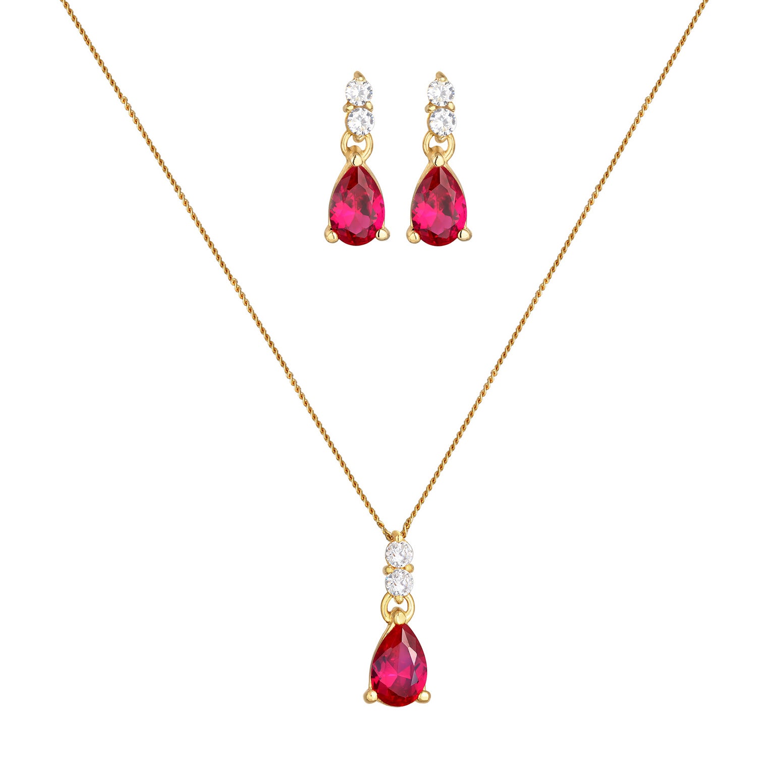 Gold Perhiasan Wanita Perak Asli - Silver Perhiasan Set Synthetic Ruby And Zirconia Gold Plated