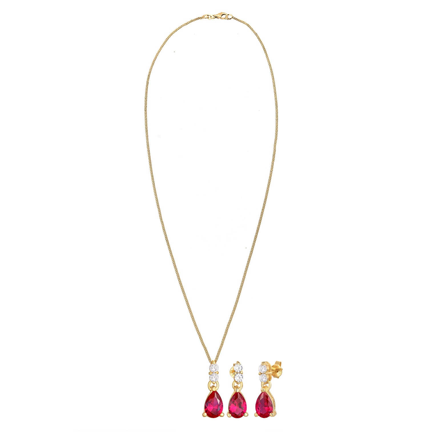 Gold Perhiasan Wanita Perak Asli - Silver Perhiasan Set Synthetic Ruby And Zirconia Gold Plated