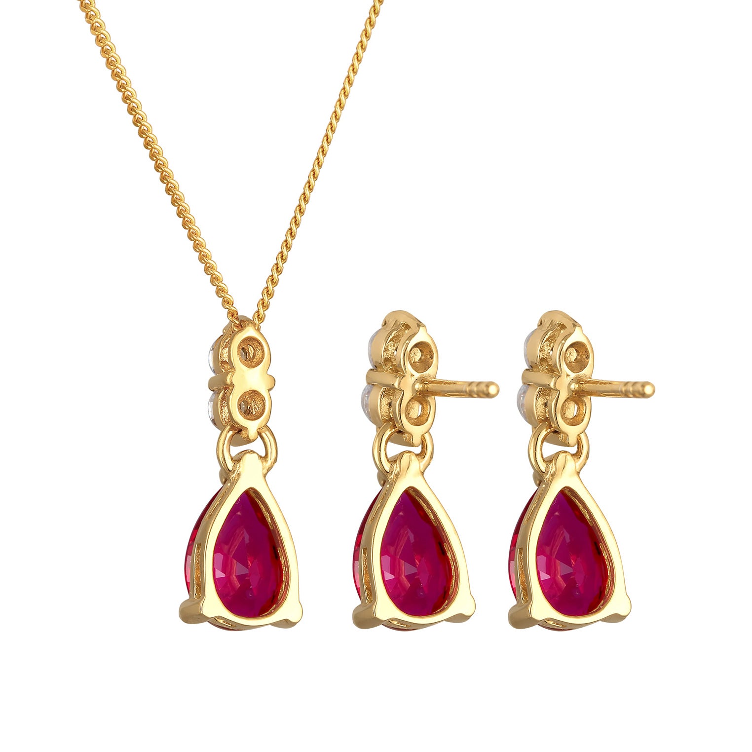Gold Perhiasan Wanita Perak Asli - Silver Perhiasan Set Synthetic Ruby And Zirconia Gold Plated