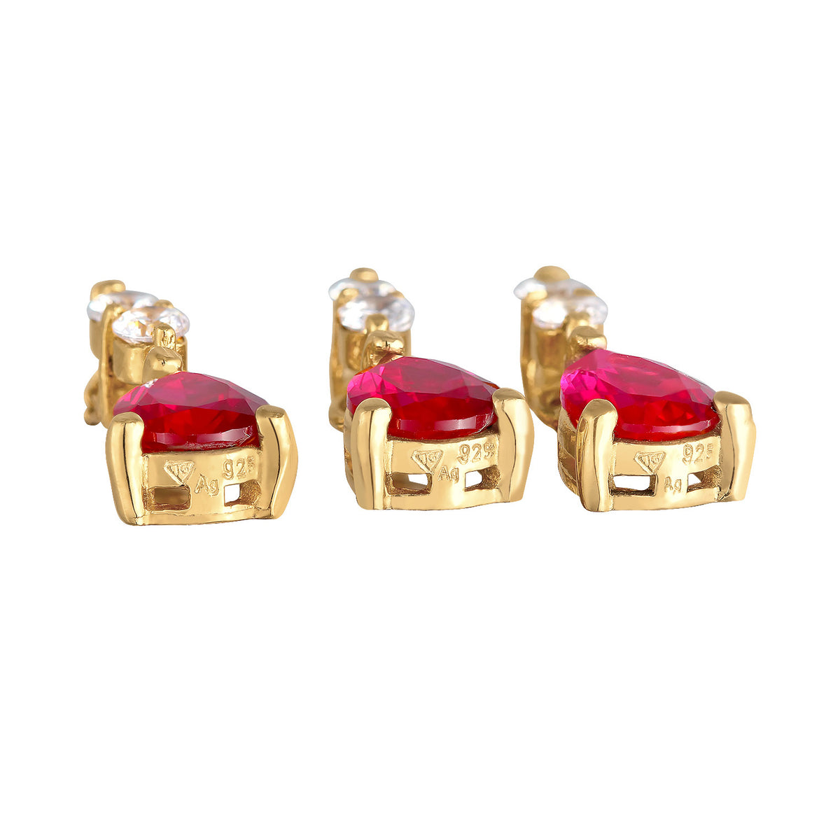 Gold - Elli PREMIUM | Drop Jewelry Set 925 Silver Gold Plated Red Synthetic Ruby
