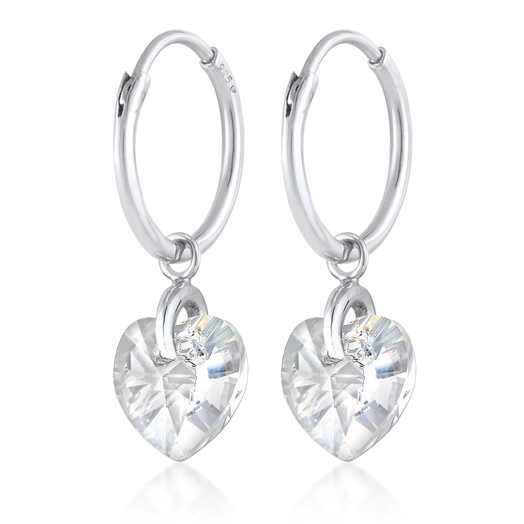 Silver Perhiasan Wanita Perak Asli - Silver Anting Ear Hanger Heart Symbol Cut-Out Crystals