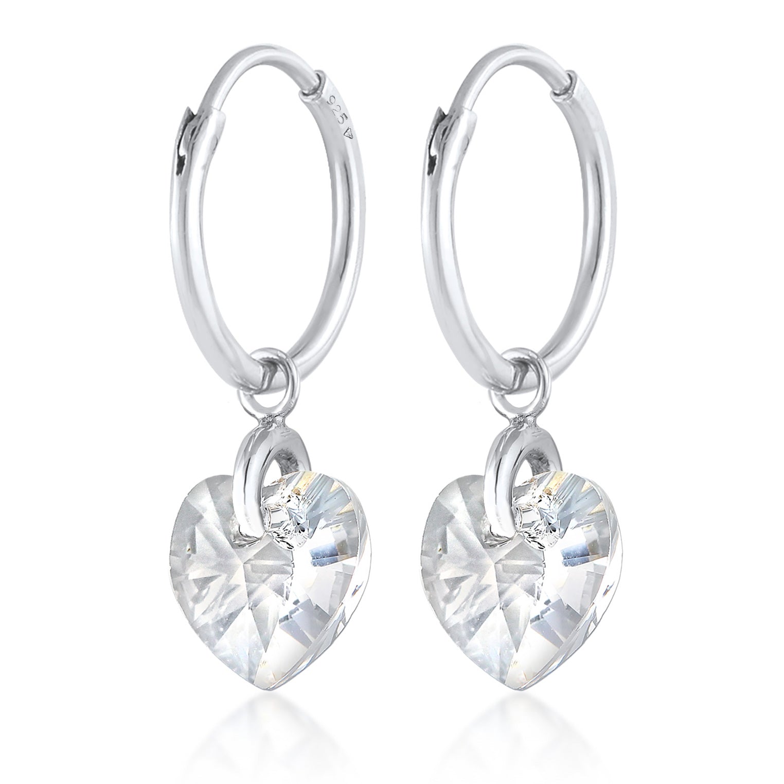 Silver Perhiasan Wanita Perak Asli - Silver Anting Ear Hanger Heart Symbol Cut-Out Crystals
