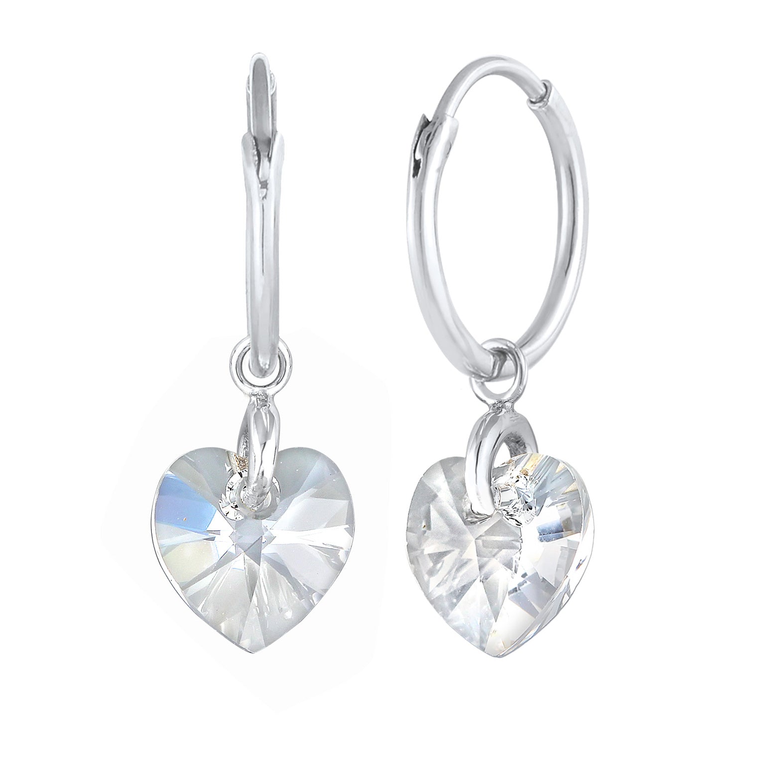 Silver Perhiasan Wanita Perak Asli - Silver Anting Ear Hanger Heart Symbol Cut-Out Crystals