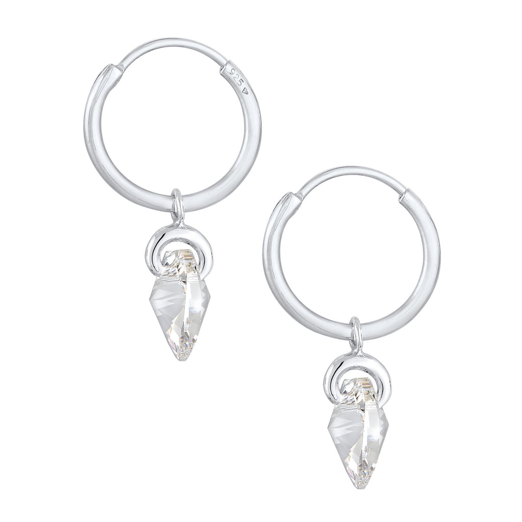 Silver Perhiasan Wanita Perak Asli - Silver Anting Ear Hanger Heart Symbol Cut-Out Crystals