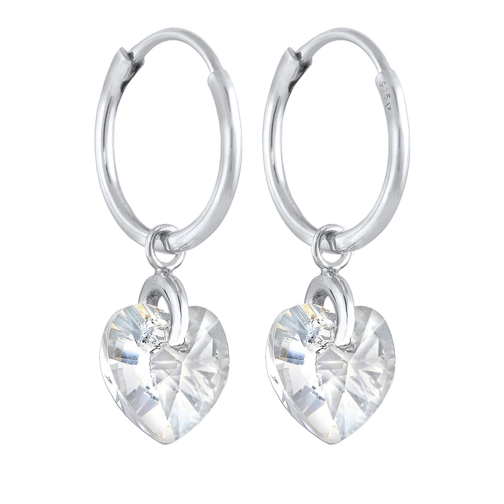 Silver Perhiasan Wanita Perak Asli - Silver Anting Ear Hanger Heart Symbol Cut-Out Crystals