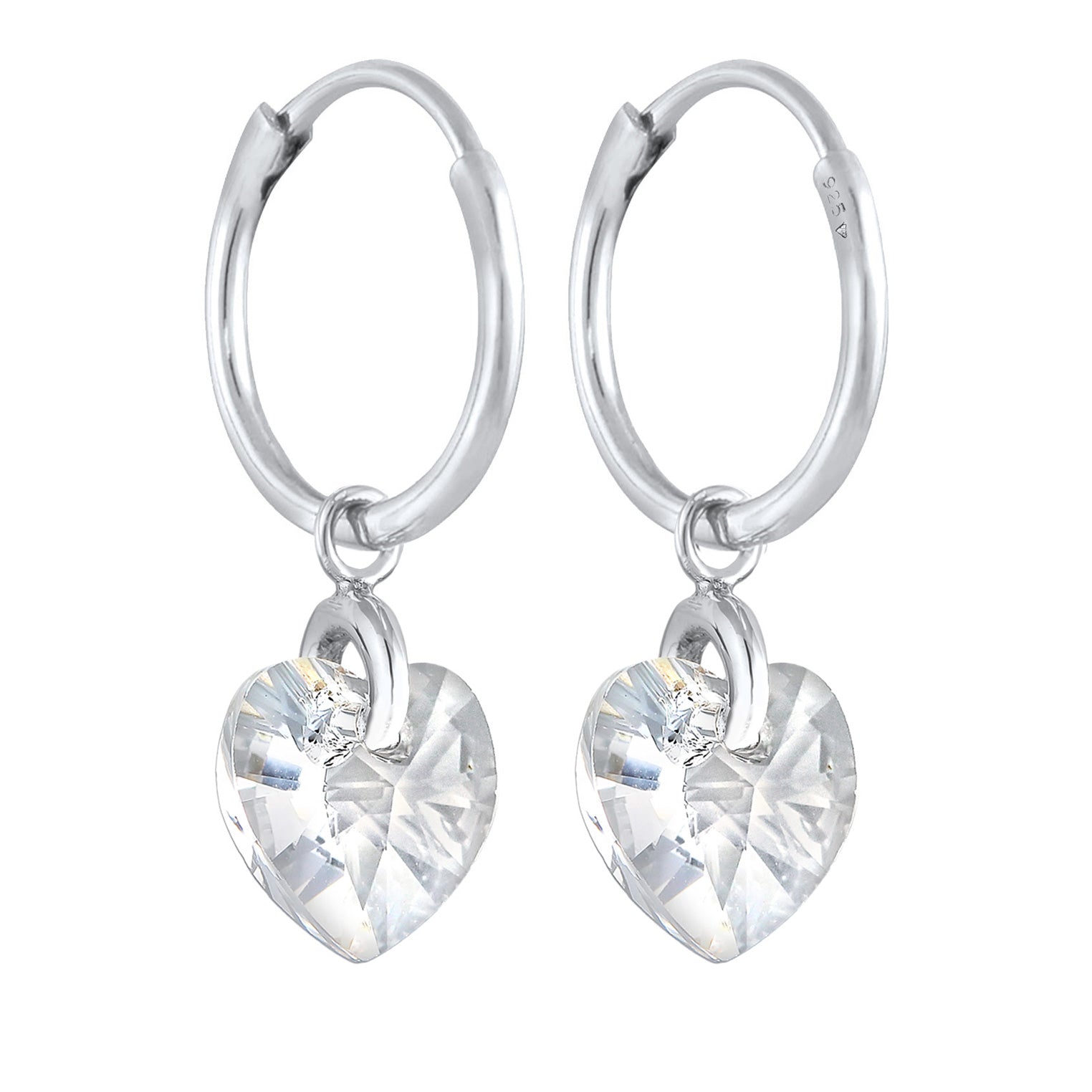 Silver Perhiasan Wanita Perak Asli - Silver Anting Ear Hanger Heart Symbol Cut-Out Crystals