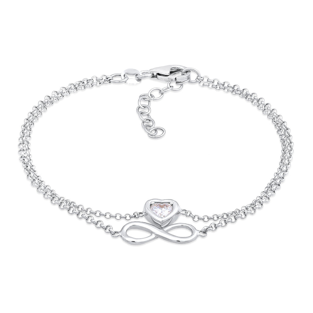 Silver Perhiasan Wanita Perak Asli - Silver Gelang Layer Infinity Heart Zirconia Crystal