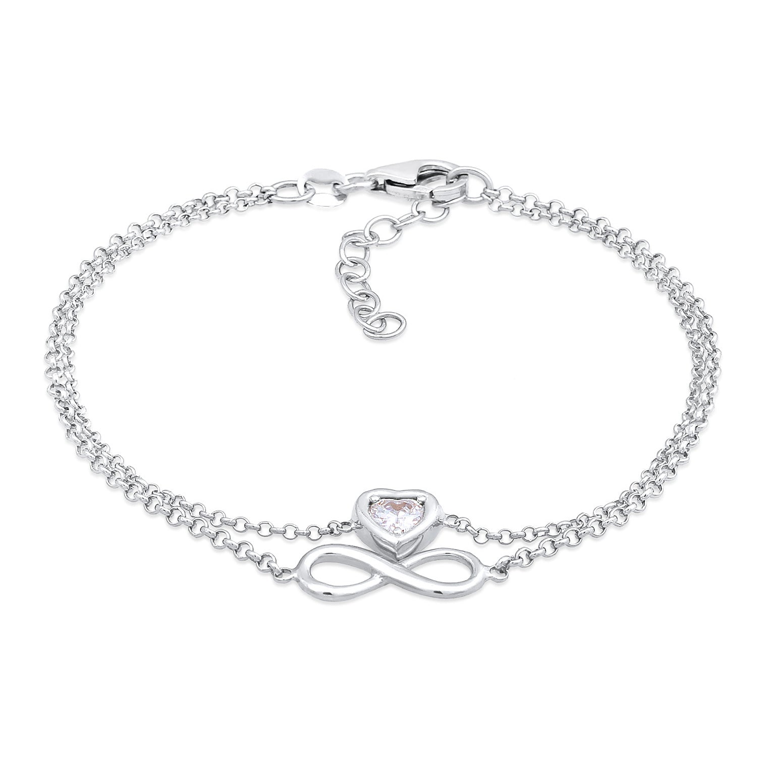 Silver Perhiasan Wanita Perak Asli - Silver Gelang Layer Infinity Heart Zirconia Crystal
